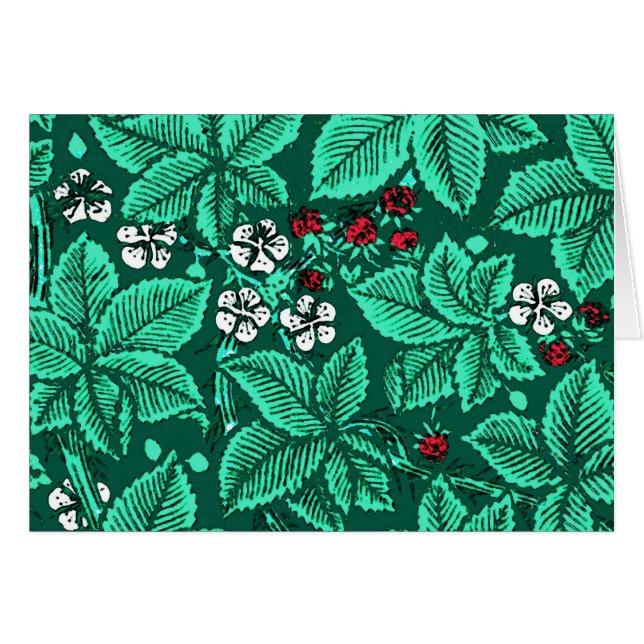 Art Nouveau Aardbeien en Bladeren, Turquoise (Voorkant Horizontaal)