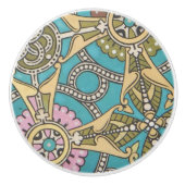 Art nouveau abstract Christopher dresser blauw roz Keramische Knop (Voorkant)