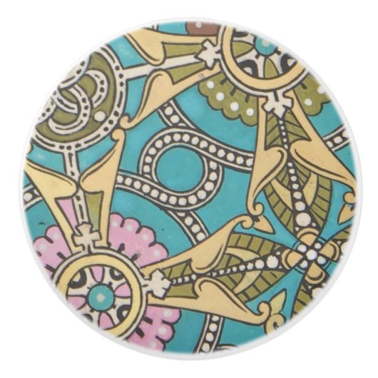 Art nouveau abstract Christopher dresser blauw roz Keramische Knop (Voorkant)