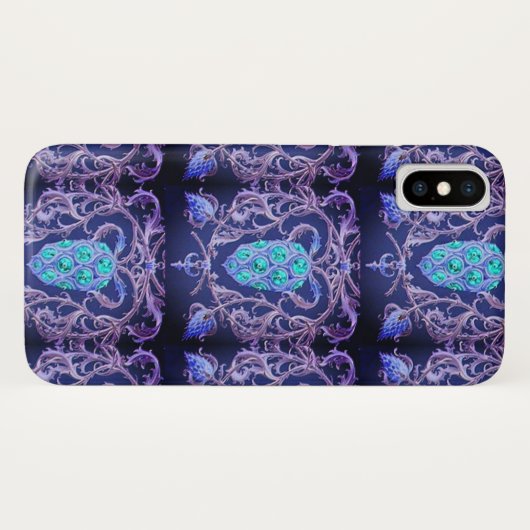 Art nouveau abstract juweelpatroon blauw paars Case-Mate iPhone case (Achterkant (horizontaal))