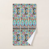 Art nouveau abstract kleurrijk textiel art blauw bad handdoek (Handdoek)