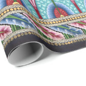 Art nouveau abstract motief textiel art blauw roze cadeaupapier (Rol Hoek)