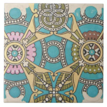 Art nouveau abstract textiel art blauw roze geel