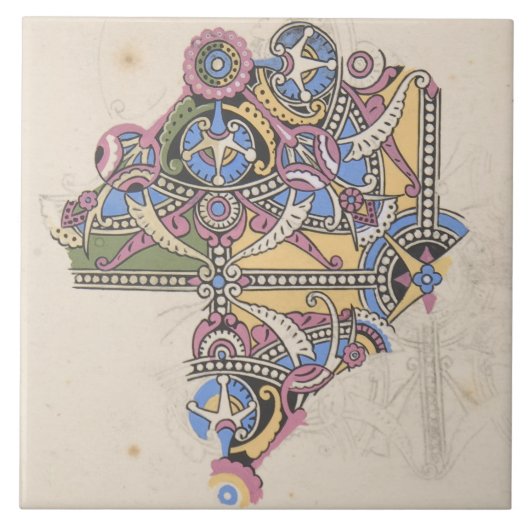 Art nouveau abstract textiel Christopher dresser Tegeltje (Voorkant)