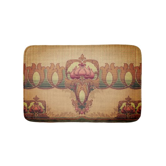 Art nouveau abstracte bloem bordeaux rood groen badmat (Voorkant)