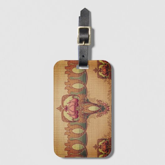 Art nouveau abstracte bloem bordeaux rood groen bagagelabel (Voorkant (verticaal))