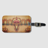 Art nouveau abstracte bloem bordeaux rood groen bagagelabel (Voorkant (horizontaal))