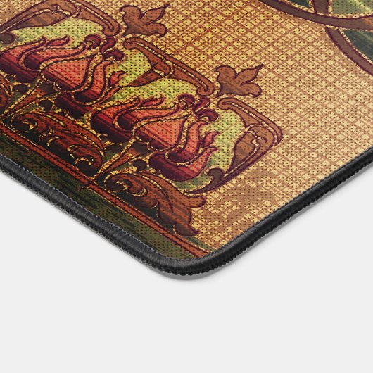 Art nouveau abstracte bloem bordeaux rood groen bureaumat (Hoek)