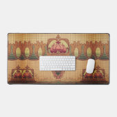 Art nouveau abstracte bloem bordeaux rood groen bureaumat (Keyboard & Muis)