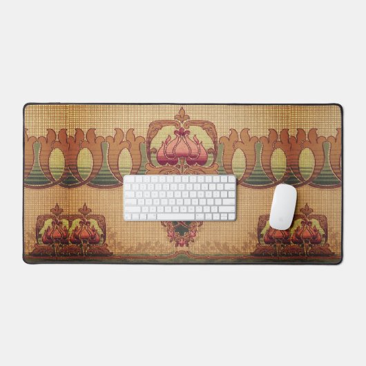 Art nouveau abstracte bloem bordeaux rood groen bureaumat (Keyboard & Muis)