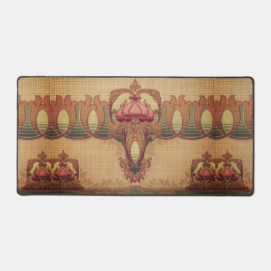 Art nouveau abstracte bloem bordeaux rood groen bureaumat (Voorkant)