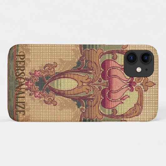 Art nouveau abstracte bloem bordeaux rood groen Case-Mate iPhone case (Achterkant (horizontaal))