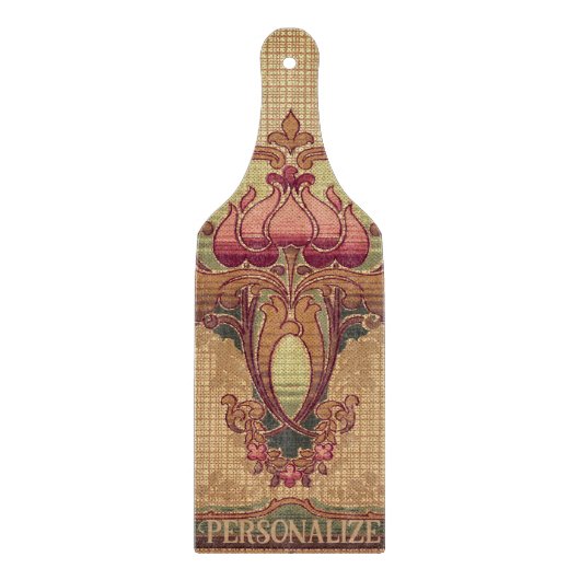 Art nouveau abstracte bloem bordeaux rood groen snijplank (Voorkant)