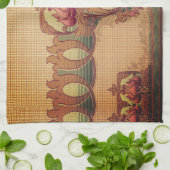 Art nouveau abstracte bloem bordeaux rood groen theedoek (Gevouwen)