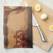 Art nouveau abstracte bloem bordeaux rood groen theedoek (Quarter Fold)