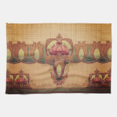 Art nouveau abstracte bloem bordeaux rood groen theedoek (Horizontaal)