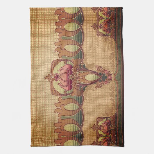 Art nouveau abstracte bloem bordeaux rood groen theedoek (Verticaal)