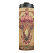 Art nouveau abstracte bloem bordeaux rood groen thermosbeker (Voorkant)