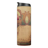 Art nouveau abstracte bloem bordeaux rood groen thermosbeker (Geroteerd rechts)