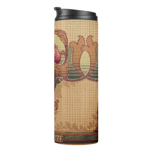 Art nouveau abstracte bloem bordeaux rood groen thermosbeker (Geroteerd rechts)