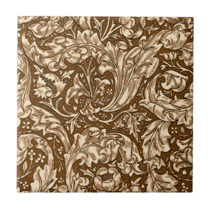 Art Nouveau Acanthus Leaves en Flowers, Brown Tegeltje