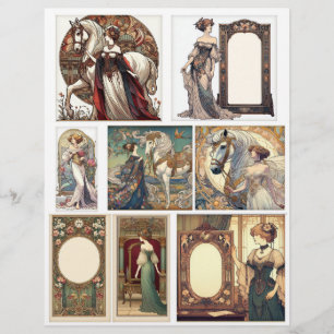 Art Nouveau Afbeeldingen van vrouwen en paarden