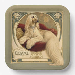 Art Nouveau Afghaanse Windhond Portret Papieren Bordje