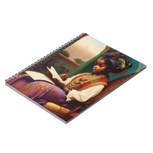 Art Nouveau - Afrikaans Amerikaans Meisje Lezen Notitieboek (Linkerzijde)