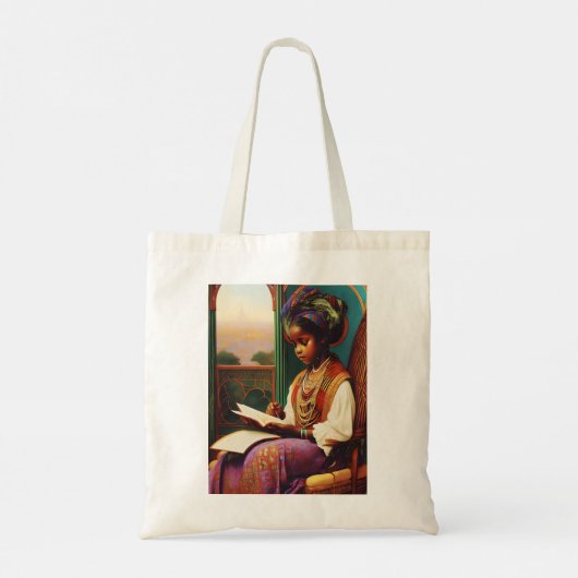 Art Nouveau Afrikaans Amerikaans Meisje lezen Tote Bag (Achterkant)