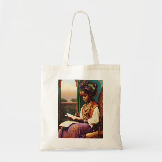 Art Nouveau Afrikaans Amerikaans Meisje lezen Tote Bag (Voorkant)