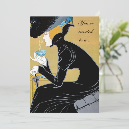 Art Nouveau Aftermiddag Tea Bridal Shower Uitnodig Kaart (Staand voorkant)