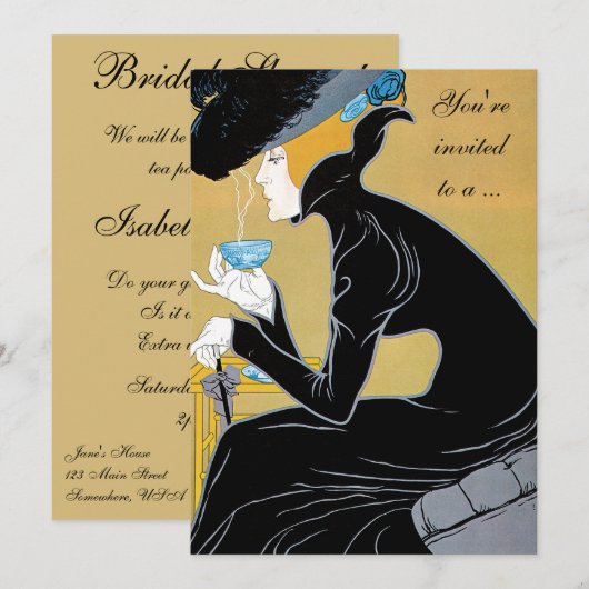 Art Nouveau Aftermiddag Tea Bridal Shower Uitnodig Kaart (Voorkant / Achterkant)
