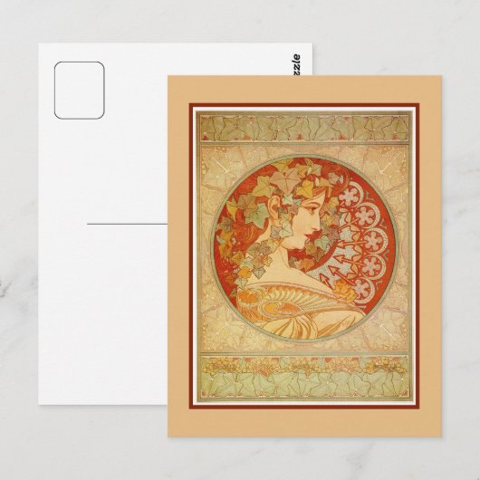Art Nouveau Alfons Mucha, model Ivy Briefkaart (Voorkant / Achterkant)