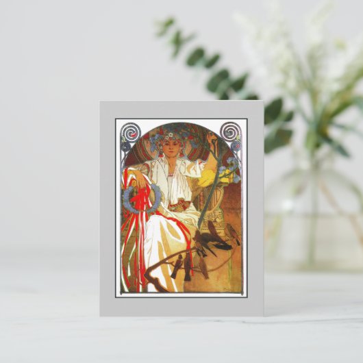 Art Nouveau Alfons Mucha Spring festival Briefkaart (Staand voorkant)