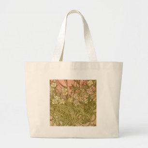Art Nouveau Alfonse Mucha Bloem anjer bloemen Grote Tote Bag
