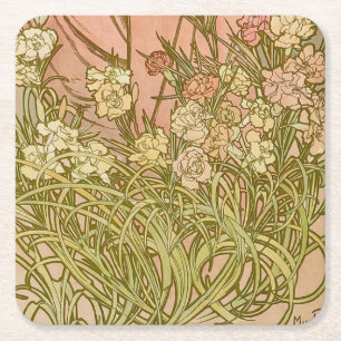 Art Nouveau Alfonse Mucha Bloem anjer bloemen Kartonnen Onderzetters