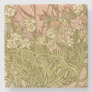 Art Nouveau Alfonse Mucha Bloem anjer bloemen Stenen Onderzetter