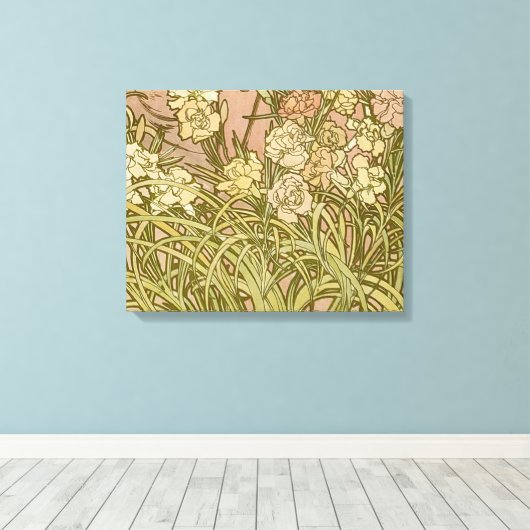 Art Nouveau Alfonse Mucha Bloemanjer bloemen Canvas Afdruk (Insitu (Houten vloer))