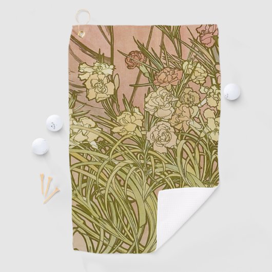 Art Nouveau Alfonse Mucha Bloemanjer bloemen Golfhanddoek (Insitu)