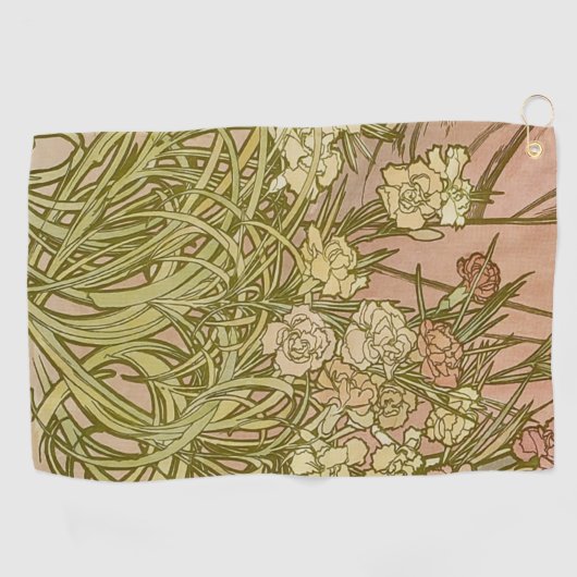 Art Nouveau Alfonse Mucha Bloemanjer bloemen Golfhanddoek (Horizontaal)