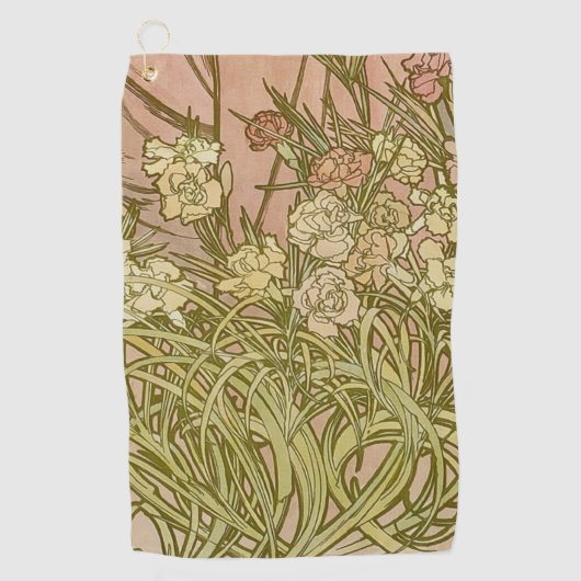 Art Nouveau Alfonse Mucha Bloemanjer bloemen Golfhanddoek (Voorkant)
