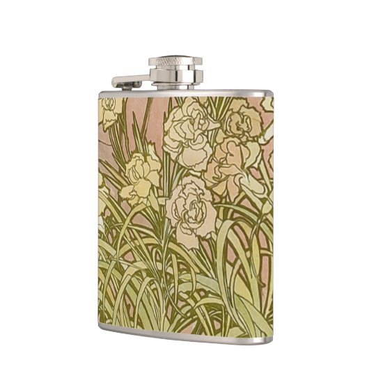 Art Nouveau Alfonse Mucha Bloemanjer bloemen Heupfles (Links)