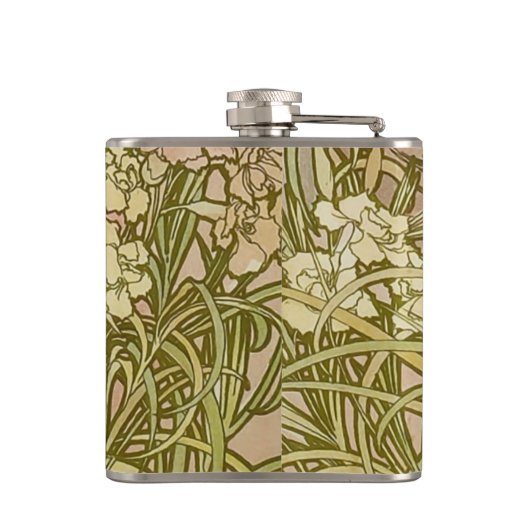 Art Nouveau Alfonse Mucha Bloemanjer bloemen Heupfles (Achterkant)