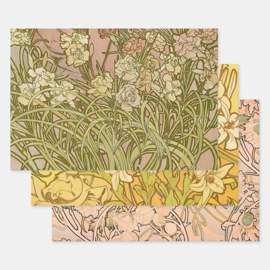 Art Nouveau Alfonse Mucha Bloemanjer bloemen Inpakpapier Vel (Set)