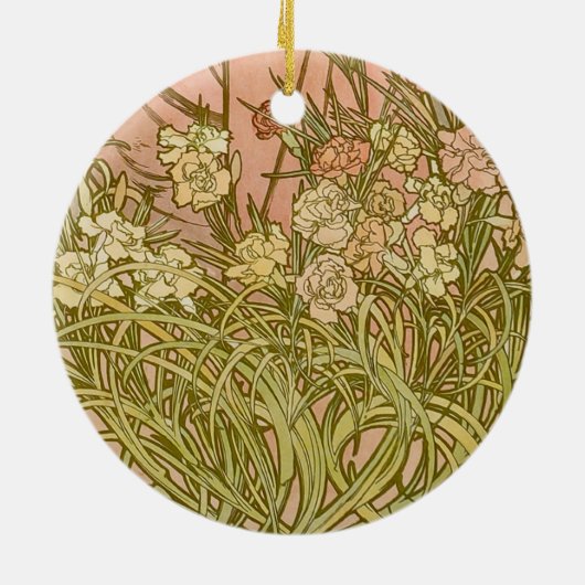 Art Nouveau Alfonse Mucha Bloemanjer bloemen Keramisch Ornament (Achterkant)