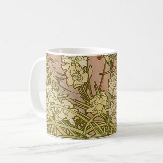 Art Nouveau Alfonse Mucha Bloemanjer bloemen Koffiemok (Voorkant links)