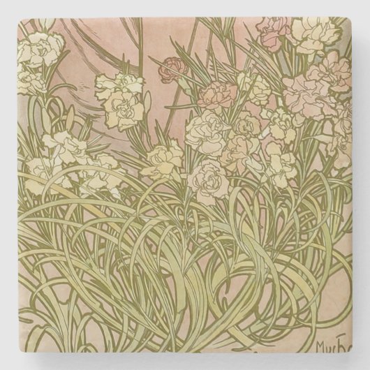 Art Nouveau Alfonse Mucha Bloemanjer bloemen Stenen Onderzetter (Voorkant)