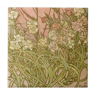 Art Nouveau Alfonse Mucha Bloemanjer bloemen Tegeltje