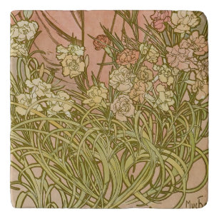 Art Nouveau Alfonse Mucha Bloemanjer bloemen Trivet