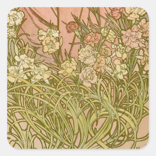 Art Nouveau Alfonse Mucha Bloemanjer bloemen Vierkante Sticker